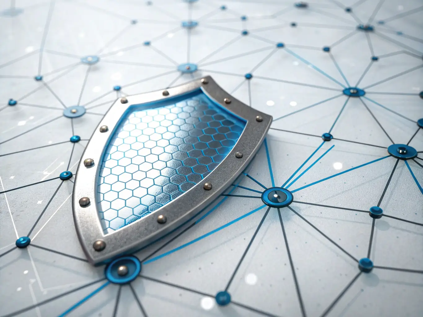 A digital representation of a secure network, highlighting data protection and risk mitigation in the context of homeland security.