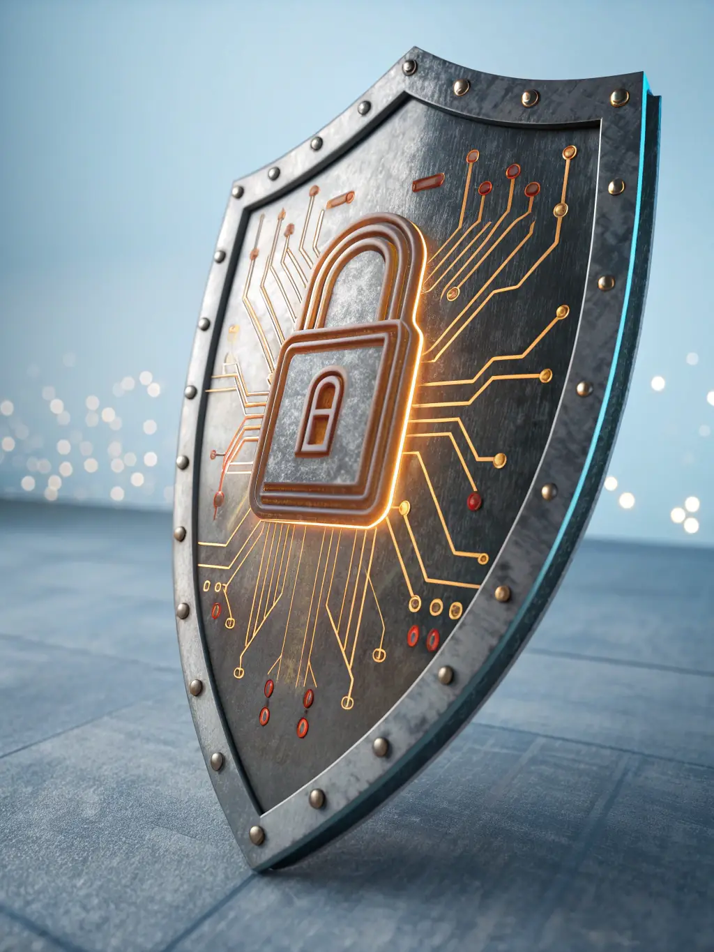 A digital illustration of a shield with a lock icon, symbolizing security and risk management services.